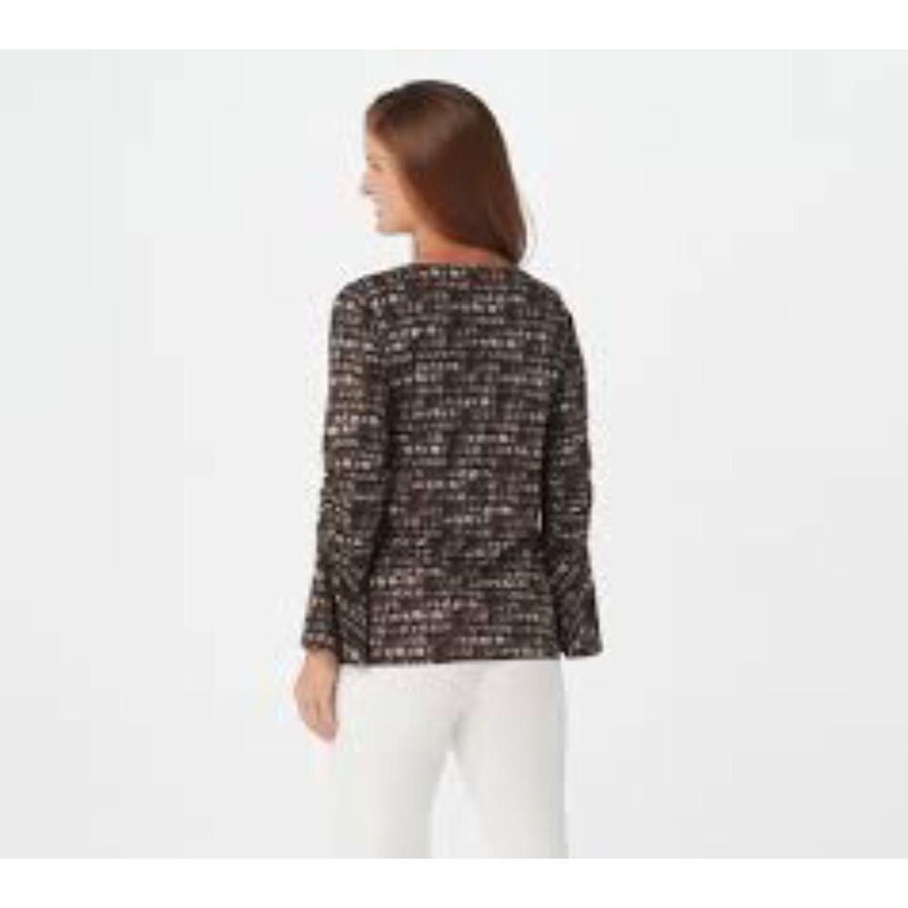 Susan Graver XL Geometric Print Top Ruched Ruffled Sleeves
